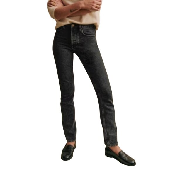 Sezane Denim High Rise Button Fly Brut Jeans in Black Gray Size 28 - Picture 1 of 13